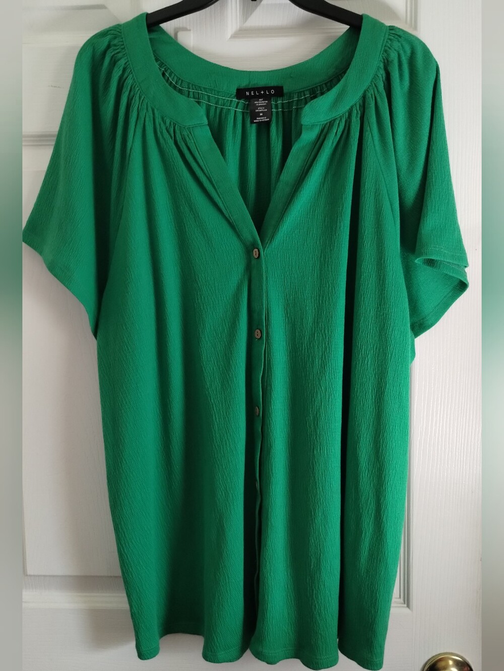 Plus Size Green V-Neck Button-Front Short Sleeve Women’s Top